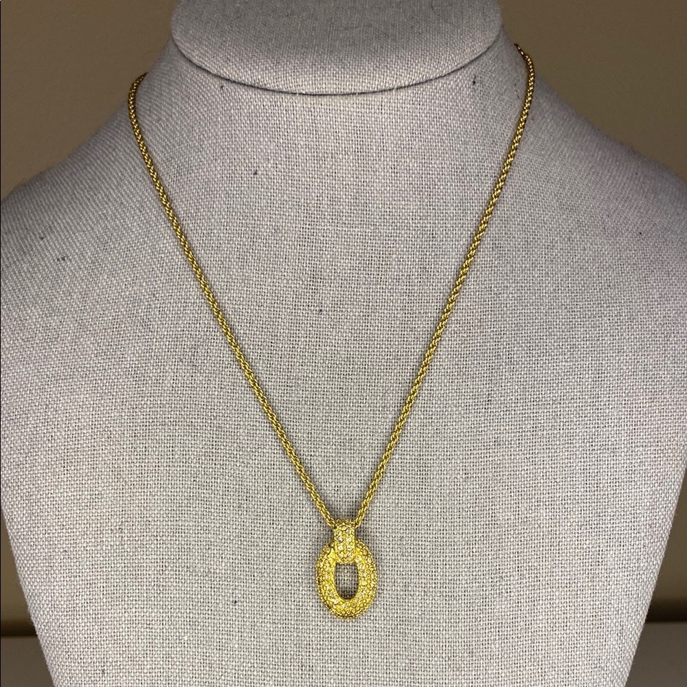 Christian Dior Goldtone Metal and Rhinestone Circle Pendant Necklace (16in)
